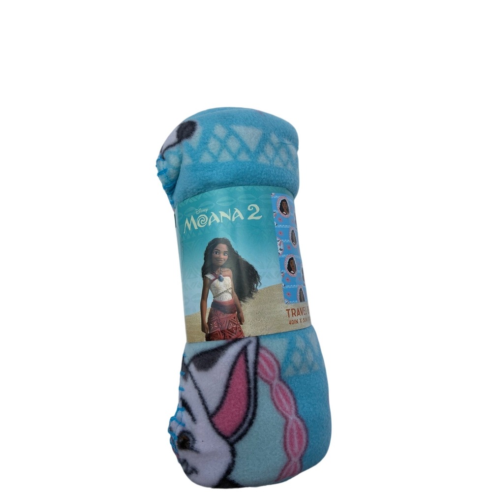 Disney Moana 2 Travel Blanket Blue Fleece Throw 40x50 Pua Hei Hei New